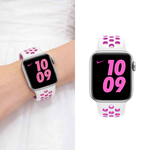 【山水之寶】Apple watch38/40/41/S10 42/S11 42mm錶帶 運動矽膠洞洞錶帶 替換錶帶 替換腕帶, 白底玫紅, large