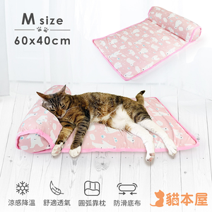貓本屋 夏季冰絲涼感 靠枕涼墊/寵物墊-M號-OO-P-SN01M-P-粉紅白熊