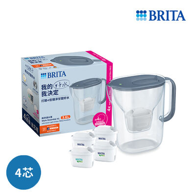 BRITA純淨濾水壺(霧光白)+去水垢P3(共4芯)-石灰藍