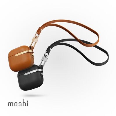 Moshi Pebbo Luxe for AirPods 3 藍牙耳機充電盒皮革保護套-炭黑
