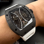 [星晴錶業]GEYA手錶,46mm, 52mm,G78208GWKW機械鏤空錶面黑錶殼白矽膠錶帶款, , large