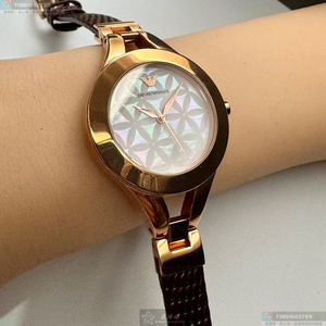 [星晴錶業]ARMANI手錶,34mm,AR00086貝母錶面玫瑰金錶殼咖啡色真皮皮革錶帶款