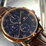 [星晴錶業]TommyHilfiger手錶,44mm,TH00009寶藍色錶面玫瑰金錶殼咖啡色真皮皮革錶帶款, , large