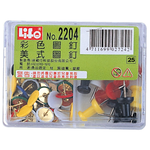 【 徠福 】圖釘 豪華型 /組 (彩色35支入、美式15支入) NO.2204, , large