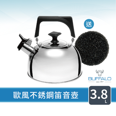 【Buffalo牛頭牌】歐風304不鏽鋼笛音壺3.8L(SGS認證安全無毒/煮水壺/燒水壺/開水壺/IH電磁爐適用)