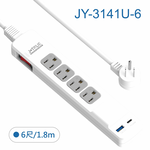 鉅玉經典｜USB智慧充電一開四插延長線6尺(180公分) JY-3141U-6, , large