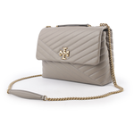 TORY BURCH Kira 縫線設計翻蓋肩背/斜背鍊包/灰色, , large