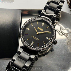 [星晴錶業]COACH手錶,34mm,CH00132黑色錶面銀錶殼深黑色精鋼錶帶款