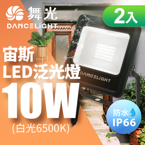 DanceLight 2-pack 10W Zeus floodlight, windproof, waterproof, high-brightness outdoor lighting, 1-year warranty (white light)