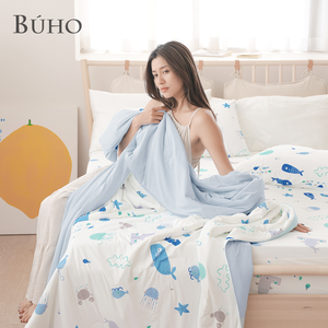《BUHO布歐》零度冰眠紗｜涼感5尺雙人床包枕套+涼被(180x200cm)四件組