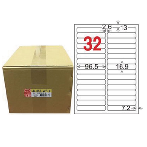 【龍德】LONGDER三用電腦標籤 A4 32格 圓角16.9*96.5mm可再貼1000張/箱LD-858-WR-B(適用雷射、噴墨、影印)