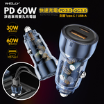 WELLY PD60W急速充電 PD+QC淨透雙孔車充頭 車用充電器, , large
