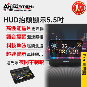【安伯特】HUD抬頭顯示5.5吋-Pro測速版 一年保固 (測速提醒 科技執法 超速警示 隨插即用 自行DIY安裝)