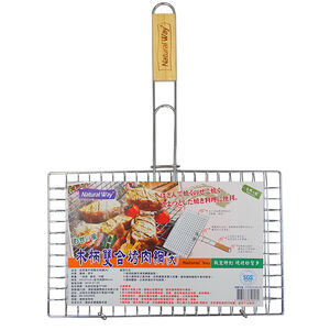 【烤肉用品】自然風木柄雙合烤網-大