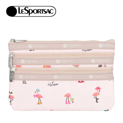 Lesportsac 3-Zip Cosmetic 三層拉鍊化妝包 收納包 盥洗包 女包 男包(紅鶴海島派對)