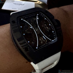 [星晴錶業]GEYA手錶,46mm, 52mm,G78208GWKW機械鏤空錶面黑錶殼白矽膠錶帶款, , large