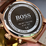 [星晴錶業]BOSS手錶,44mm,HB1513604寶藍色錶面玫瑰金錶殼咖啡色真皮皮革錶帶款, , large