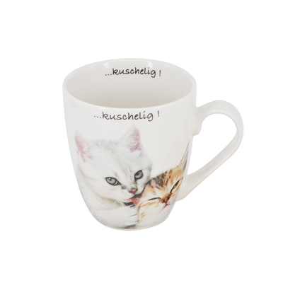 【YU Living】俏皮動物造型陶瓷馬克杯 早餐咖啡杯 600ml-米克斯白貓