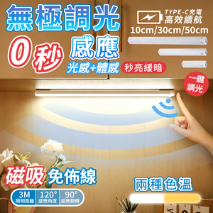 【高品生活】LED磁吸無極調光感應燈｜人體感應夜燈｜USB充電衣櫃燈｜免釘壁掛櫥櫃燈｜走廊樓梯小夜燈