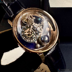 [星晴錶業]GEYA手錶,46mm,G78182GHB機械鏤空錶面玫瑰金錶殼寶藍真皮皮革錶帶款, , large