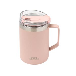 SORIL不鏽鋼真空馬克杯480ml-薔薇粉