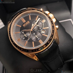 [星晴錶業]BOSS手錶,44mm,HB1513092黑色錶面玫瑰金錶殼深黑色真皮皮革錶帶款, , large