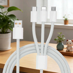 【山水之寶】三合一快充線 一拖三尼龍編織充電傳輸線 200cm Type-C/Lightning/Micro 充電線材 蘋果安卓適用, , large