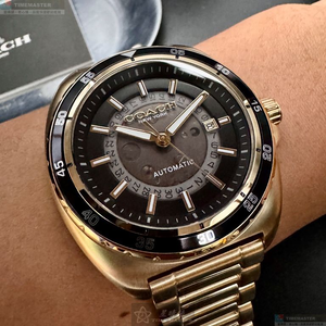 [星晴錶業]COACH手錶,46mm,CH00217雙面機械鏤空錶面金色錶殼金色精鋼錶帶款