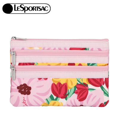 Lesportsac 3-zip Cosmetic 三層拉鍊化妝包 送禮推薦-粉紅花漾