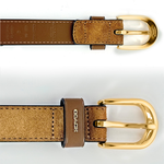 COACH 經典金釦麂皮及牛皮寬2.5cm皮帶 M/赭色, , large
