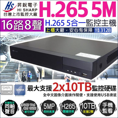 【KingNet】 HS-HU6321 昇銳 500萬 16路 監控主機 H.265 DVR 16路主機 AHD/TVI/CVI