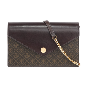 TORY BURCH T Monogram 標誌帆布信封式斜背包/WOC(深棕色)