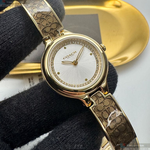 [星晴錶業]COACH手錶,26mm,CH00281銀白錶面金色錶殼C字金咖啡色精鋼錶帶款, , large