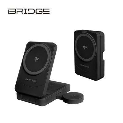 iBRIDGE 急速Qi2三合一無線折疊充電器-黑
