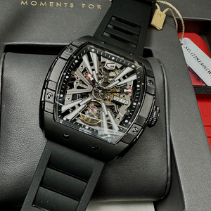 [星晴錶業]GEYA手錶,48mm, 52mm,G78130GWKK雙面機械鏤空錶面黑錶殼深黑色矽膠錶帶款