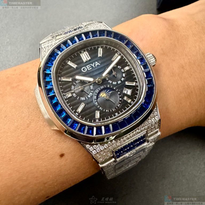 [星晴錶業]GEYA手錶,44mm,G78152GWB寶藍色錶面銀錶殼銀色精鋼錶帶款