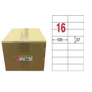【龍德】LONGDER 三用電腦標籤 A4 16格 37*105mm 可再貼1000張/箱 LD-801-WR-B(適用雷射、噴墨、影印)