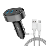 VOORCA 72W速充型Type-C/USB-A 4孔車用充電器+USB to Type-C 耐拉編織充電線(100CM), , large