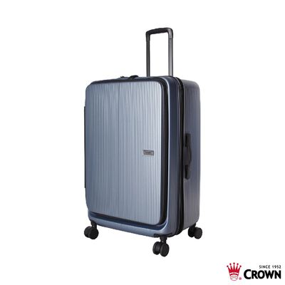 【CROWN 皇冠】C-F1910 29吋前開霧面拉鍊拉桿箱-灰藍色