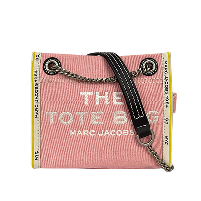 MARC JACOBS 棉質牛仔布鏈帶肩背/斜背托特包/蝴蝶結粉