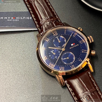[星晴錶業]TommyHilfiger手錶,44mm,TH00009寶藍色錶面玫瑰金錶殼咖啡色真皮皮革錶帶款, , large