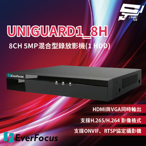 昌運監視器 EverFocus 慧友電子 UNIGUARD1_8H 8CH 5MP混合型錄放影機(1 HDD)