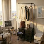 【Roomix】台灣製 六格抽屜衣架｜可調高度黑金鋼衣物收納車｜雙高度設計｜附輪可固定, , large