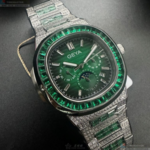[星晴錶業]GEYA手錶,42mm,G78152GWN墨綠色錶面銀錶殼銀色精鋼錶帶款