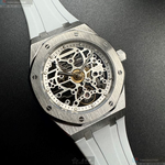 [星晴錶業]GEYA手錶,42mm,G78036GWWW雙面機械鏤空錶面銀錶殼白矽膠錶帶款, , large