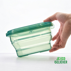 [JC ECO BELIEVER] 900ml松綠色方形矽膠保鮮盒 台灣食藥署合格 保鮮盒 折疊保鮮盒 折疊便當盒&nbsp;微波保鮮盒 餐盒