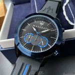 [星晴錶業]MASERATI手錶,46mm,R8871612006黑色錶面寶藍錶殼深黑色矽膠錶帶款, , large