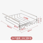 【SV61331】三排 免釘304不鏽鋼酒杯掛架 懸掛式杯架 紅酒杯收納架 置物架 倒掛杯架, , large
