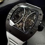 [星晴錶業]GEYA手錶,46mm, 52mm,G78208GWKW機械鏤空錶面黑錶殼白矽膠錶帶款, , large