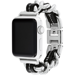 COACH Apple Watch 錶帶 38/41mm 適用 鍊帶結合皮錶帶 - 銀x黑(不含手錶), , large